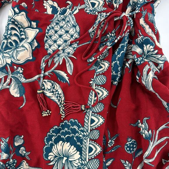 Farm Rio Women's Red Floral Tropical Landing Wrap Mini Dress Size S - Picture 8 of 10